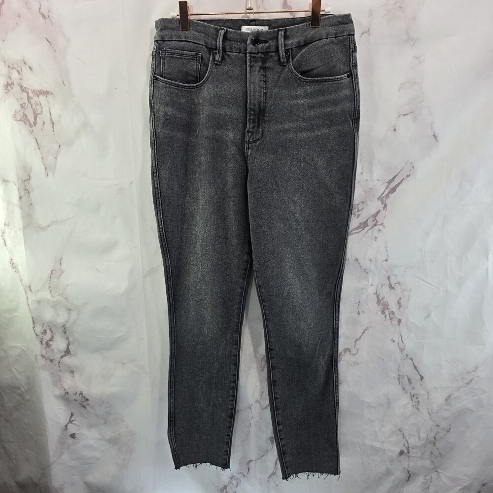 Good American Jeans Womens 10 30 Gray Crop Denim Good Curve Skinny Raw Edge